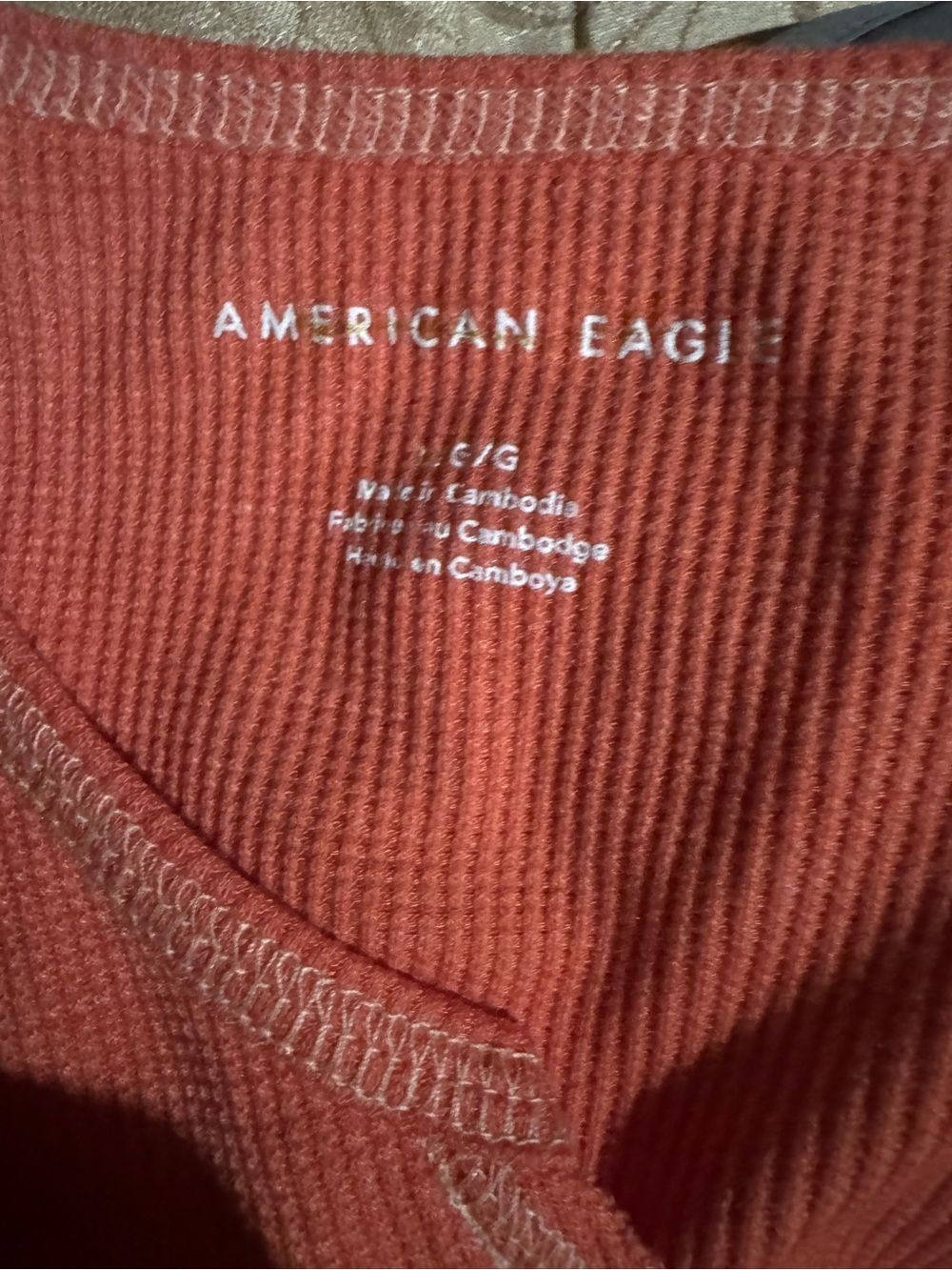 American Eagle Ribbed Crop Top – Red & Coral Long Sleeve Lettuce Hem Shirt (L/G) - Picture 10 of 10